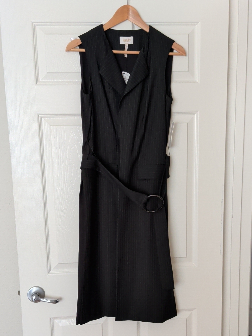 Laundry By Shelli Segal Black Pinstripe Long Vest with Belt
